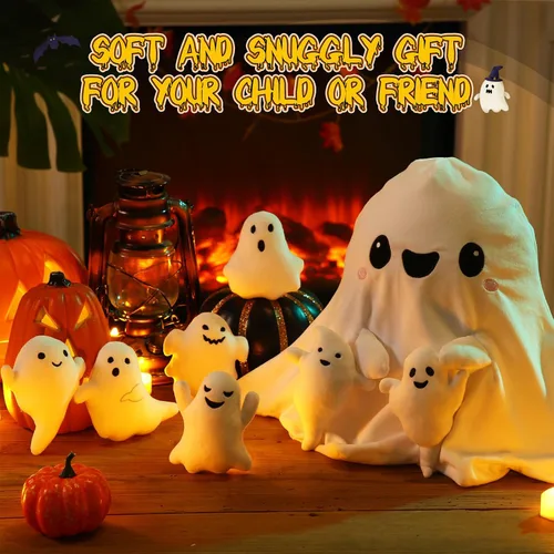 Vista 5 de Liliful Juego de juguetes de peluche fantasma de 16 pulgadas, almohada de peluche fantasma para mamá con 7 lindos bebés de felpa suaves