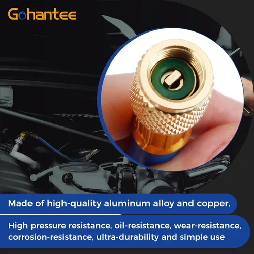 Vista 5 de gohantee Inyector de tinte de aceite de CA R12 para R134a R22 2oz A/C Herramienta de inyección de aire acondicionado hembra 1/4 "SAE x macho 1/4" SAE