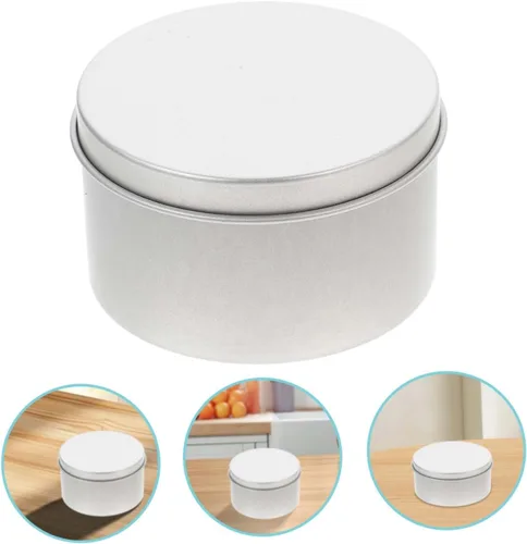 Vista 7 de Latas redondas de metal con tapa de rosca, recipientes compactos y elegantes para almacenar velas de alimentos, bálsamos y manualidades