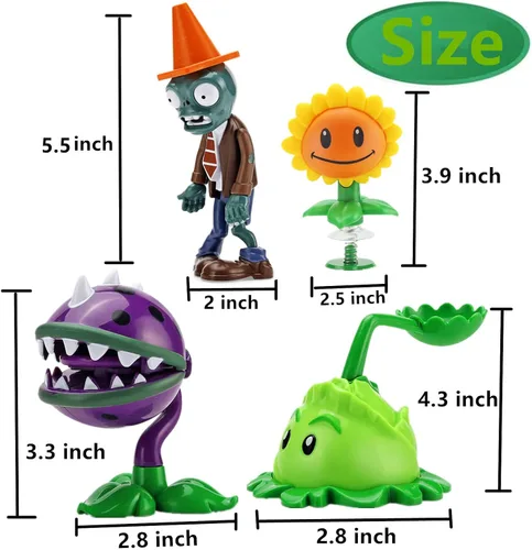Vista 2 de JHESAO Juego de 4 juguetes de plantas y zombis, figuras de acción Zombies PVZ, serie 1, 2, grandes regalos para niños y fanáticos, cumpleaños