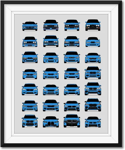 Vista 12 de Custom Car Posters Póster hecho a mano compatible con BMW M Car Poster Print Wall Art Decor of all BMW M Power Cars M3, M4, M5, M2, M6, M1 y más