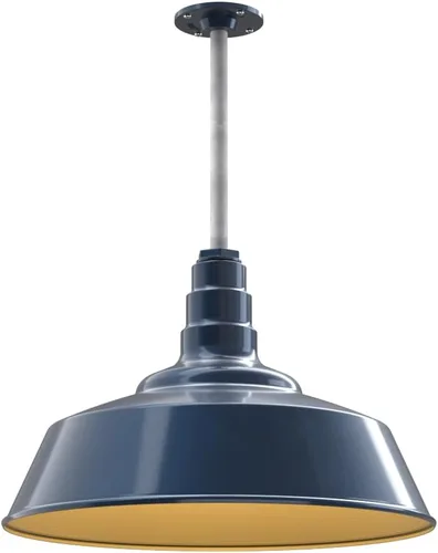 Vista 41 de Steel Lighting Co. Manhattan Warehouse Light Colgante montado en el techo Cúpula de 20 pulgadas vástago de 12 pulgadas Luz de granero