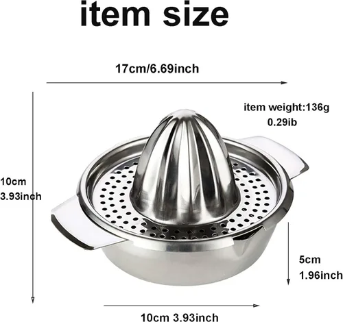 Vista 6 de Exprimidor de limón de acero inoxidable Exprimidor de cítricos Prensa de mano Herramienta de exprimir jugo de naranja con recipiente