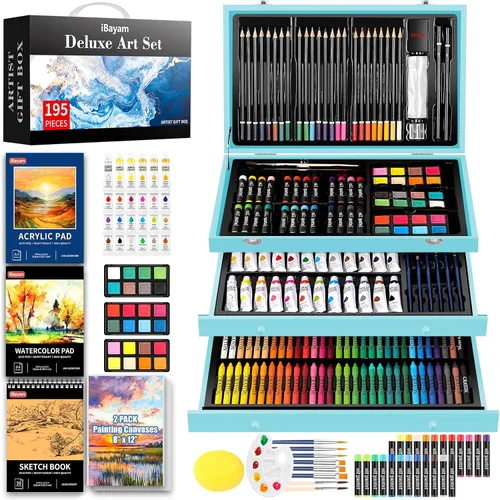 Vista 12 de iBayam Juego de Arte Deluxe, Caja de Regalo para Artista de 195 Piezas, Kit de Dibujo y Pintura de Artes y Manualidades, Suministros de Arte