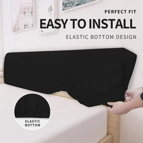 Vista 4 de Easy-Going Funda elástica para cabecera de cama, funda de cabecera de cama cuadrada pequeña, de jacquard, a prueba de polvo, para dormitorio Negro