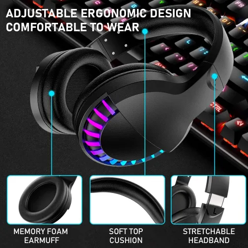 Vista 7 de Auriculares inalámbricos Bluetooth con cancelación de ruido, micrófono de sonido estéreo de alta fidelidad, almohadilla de proteína de graves