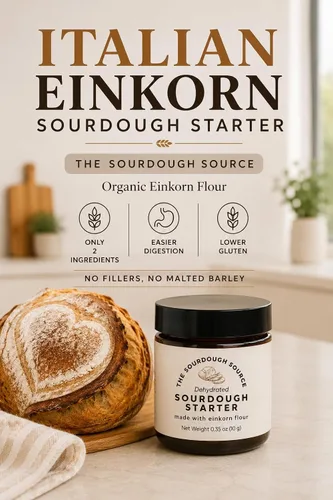 Vista 8 de Einkorn - Iniciador de masa madre italiana deshidratada Estructura naturalmente inferior de gluten Hecho de harina de Einkorn orgánica de Italia