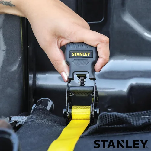 Vista 7 de STANLEY S10002-12 Correas de trinquete negras/amarillas de 1" X 12' - Carga de trabajo segura de 500 LBS / Fuerza de rotura de 1,500 LBS, paquete
