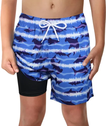 Vista 32 de Trajes de Baño para Niños con Forro de Compresión Cómodos Shorts de Natación Anti-Rozaduras Elásticos UPF Secado Rápido Talla 3T-20 Estrellas Águila