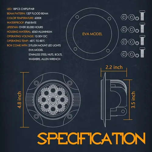 Vista 7 de Nirider Cápsulas LED de Montaje Empotrado, 2PCS 72W Luces de Parachoques de 5 Pulgadas Haz de Inundación de Conducción Barra de Luz LED Redonda