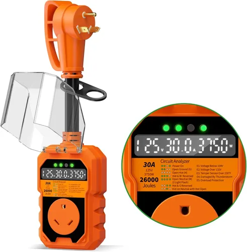 Vista 9 de Protector contra sobretensiones RV de 50 amperios 26000J Sobrecarga Apagado Naranja