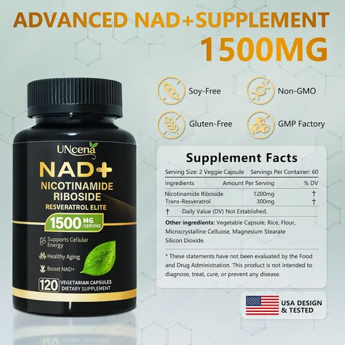 Vista 6 de Suplemento NAD 1500mg - NAD+ Liposomal Nicotinamida Ribósido con Resveratrol, NAD Plus Potenciador - Apoyo para la Salud Celular, Resistencia