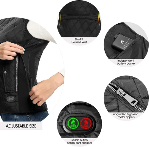 Vista 4 de Heated Vest For Women - Stand Collar Quilted Outerware Neck Heating With 6 Heating AerasBattery Included