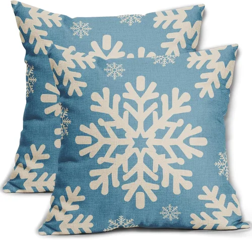 Vista 35 de Fundas de almohada decorativas de Navidad negras 40x40 cm con copos de nieve blancos de Navidad, juego de 2, temática rústica de invierno
