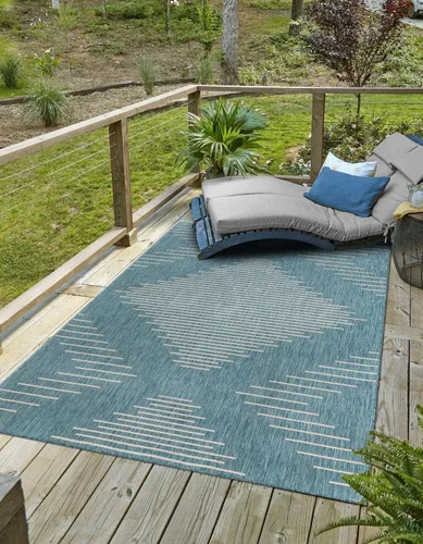 Vista 31 de Unique Loom Outdoor Modern Collection - Alfombra rectangular de 2 x 3 pies 1 pulgada, color azul y marfil