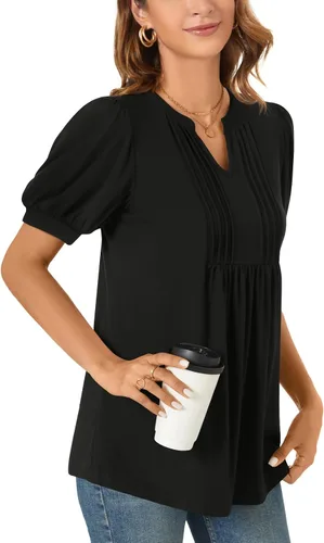 Vista 4 de Anyally Blusa casual de verano para mujer, manga corta, plisada, para el trabajo