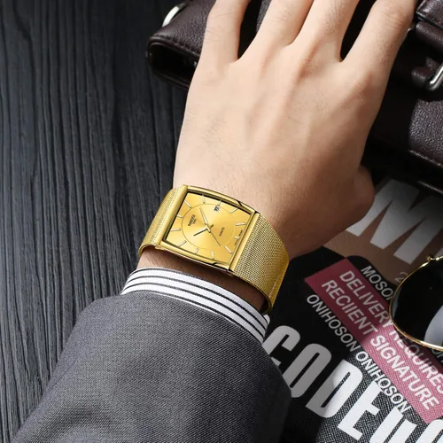 Vista 2 de NIBOSI Relojes para hombre, de moda, de lujo, casual, con correa de malla, impermeable, con fecha, cuadrado