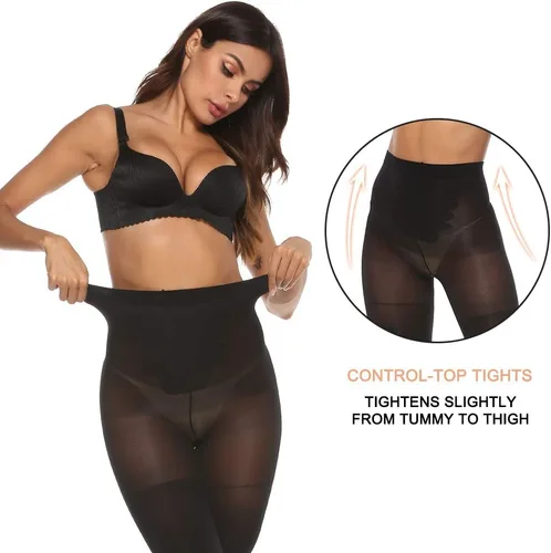 Vista 4 de MANZI 2 Pairs Control Top Tights for Women 70D High Waisted Opaque Tights