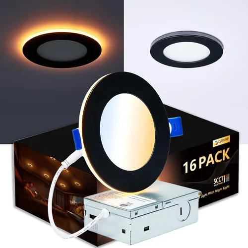 Vista 24 de CycevSun Luces LED Empotradas de 4 Pulgadas con Luz Nocturna - Downlight Wafer Ultrafino Sin Lata para Exteriores, Iluminación de Sofito, Regulable
