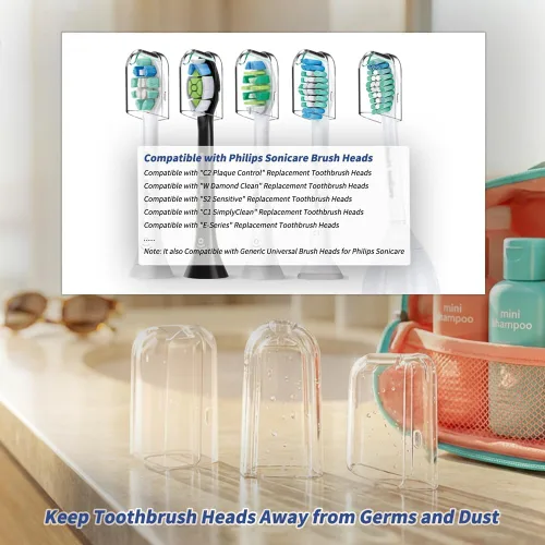 Vista 4 de Funda de viaje para cepillo de dientes compatible con cepillo de dientes eléctrico Philips Sonicare y 6 fundas reutilizables para cabezales