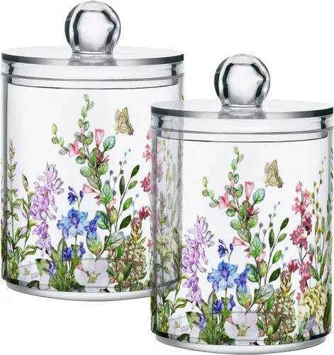 Vista 11 de Paquete de 2 tarros de boticario Love Daisy Flower con tapa, recipientes de almacenamiento para bolas de algodón, hisopos, almohadillas, recipientes