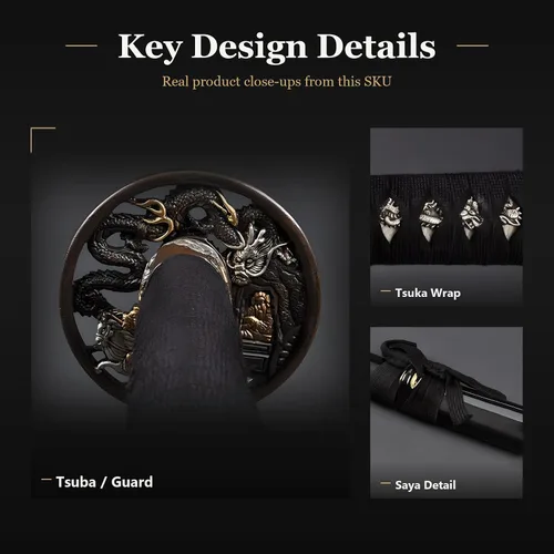 Vista 4 de HMS Espada katana samurai japonesa, Tsuba de bambú de latón, acero al carbono 1095, arcilla forjada a mano, templada, espiga completa, afilada