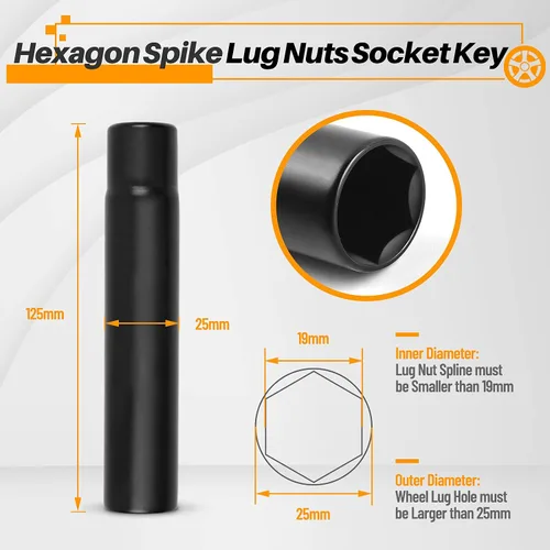 Vista 2 de Llave para Tuercas de Llanta MIKKUPPA - Juego de Tuercas de Bloqueo con 19mm de Hexágono, Herramienta de Reemplazo Universal para Tuercas de Bloqueo
