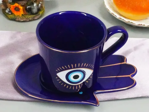 Vista 2 de Ebros Gift Wicca Occult Evil Eye Of Providence With Hamsa Quirología Quirología Palmistry Taza de café Taza de té con platillo Juego de vasos Wicca