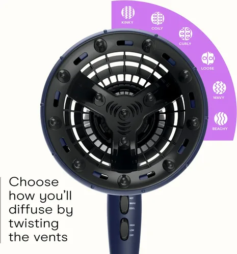 Vista 3 de Infiniti PRO CONAIR Hair Dryer with Innovative Diffuser, Enhances Curls and Waves While Reducing Frizz, Dark Blue (Pack of 2)