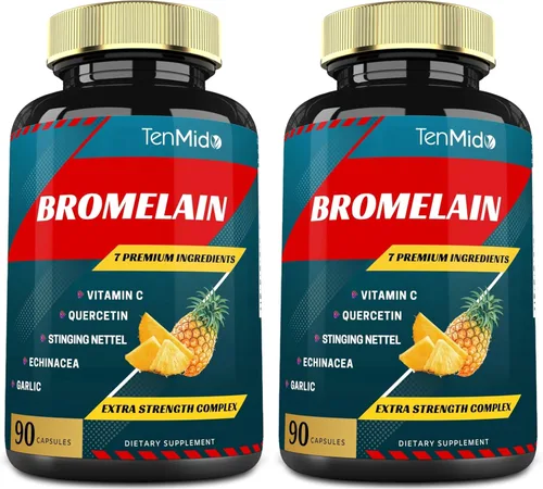 Vista 9 de Cápsulas de extracto de bromelina, enzimas proteolíticas y VitC, quercetina, equinácea, ajo, pimienta, ayuda a la salud de la digestión, absorción