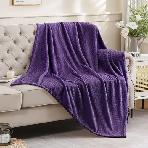 Vista 4 de SOCHOW Manta de forro polar de franela súper suave, ligera y acogedora manta de felpa con textura de hojas cálidas para cama, sofá, 50 x 60