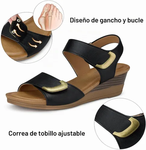 Vista 5 de SHIBEVER Sandalias de cuña para mujer: zapatos cómodos y elegantes para Negro