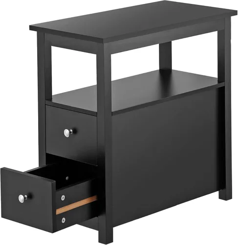 Vista 4 de Juego de 2 mesas auxiliares estrechas, mesa auxiliar rectangular con cajones y estante para sala de estar, muebles de mesa multifuncionales