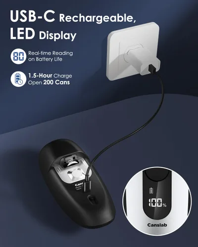 Vista 9 de Canslab Abrelatas eléctrico recargable IRON: fácil almacenamiento de montaje en pared, parada automática inteligente y pista de batería LED