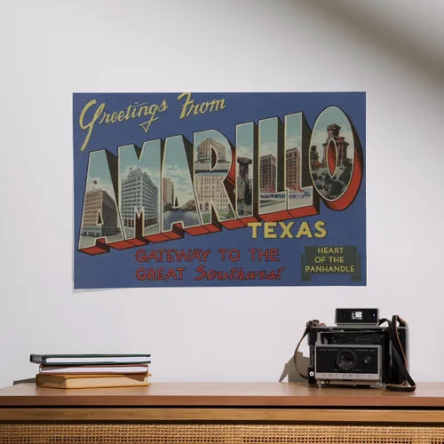 Vista 2 de Lantern Press 16x24 Inch Giclee Art Print Wall Decor, Greetings from Amarillo, Texas (Heart of the Panhandle)