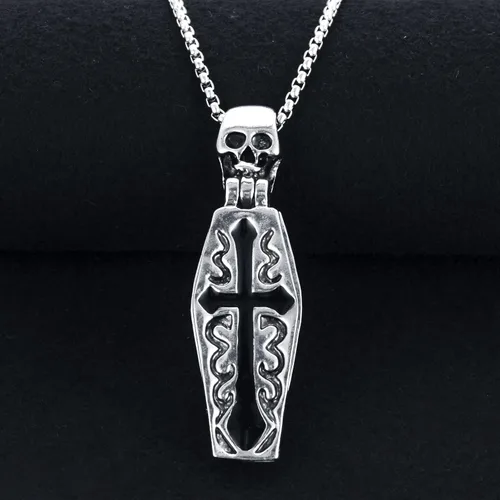 Vista 5 de Collar de cruz para hombre, acero inoxidable, colgante de crucifijo religioso, joyería religiosa, regalo para padre, hijo, novio, Acero inoxidable