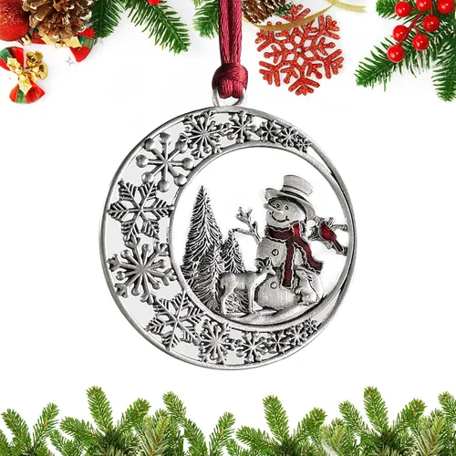 Vista 18 de Adornos navideños, 2024 Adorno de árbol de Navidad de peltre sólido hecho a mano de metal para colgar, artesanía DIY, coleccionables para árboles