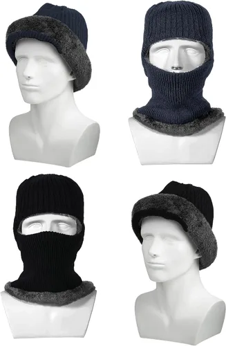 Vista 2 de 2 máscaras faciales de invierno para esquí, pasamontañas de punto cálido para hombres y mujeres, forro polar resistente al viento para deportes al
