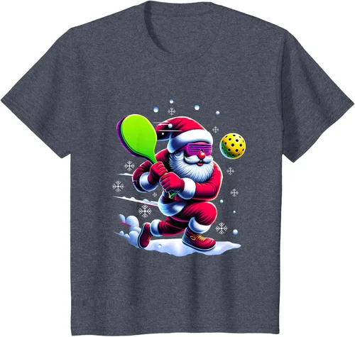 Vista 50 de Pickle Ball Navidad Santa Deporte Jugador Padel Raqueta Snow Camiseta Negro