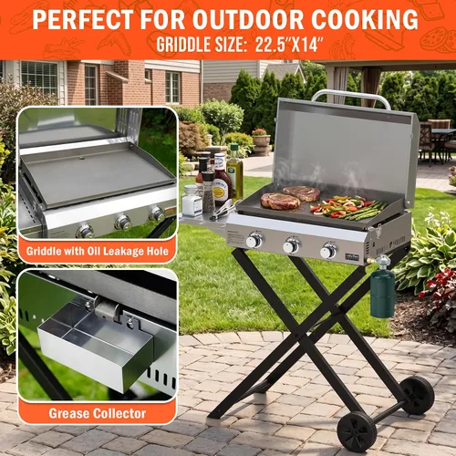Vista 7 de ONLYFIRE GRILLS Plancha de gas propano de 3 quemadores con carro plegable