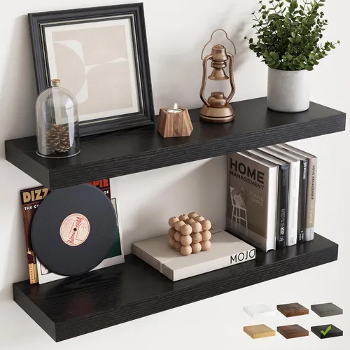 Vista 42 de 16 Inch Floating Shelves for Wall 2 Pack, 8"D Wood Grain Bathroom Shelves Acabado negro
