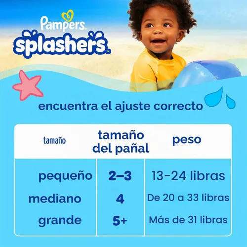 Vista 10 de Pampers Splashers - Pañales de natación, talla S, 20 unidades, pantalones de natación desechables para bebé sin huecos
