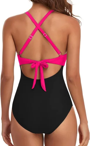 Vista 3 de Traje de baño de una pieza para mujer con cuello halter y bikini de playa (con almohadilla de pecho sin brasier de acero)