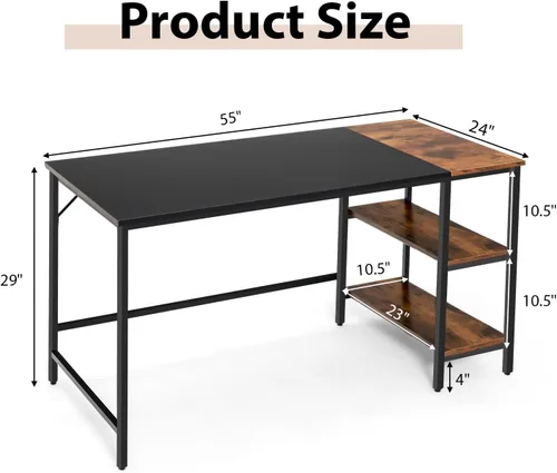 Vista 3 de Escritorio multifuncional para computadora, escritorio de estudio industrial con estante de almacenamiento extraíble, marco de metal resistente