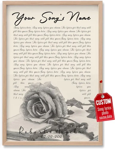 Vista 30 de H-DEWALL Póster personalizado de letras de canciones, regalo de boda único para parejas, personaliza con tus propias fotos, nombres y fecha, sin
