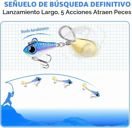 Vista 4 de TRUSCEND Vibespinner Easy Catch Fishing Lures with BKK Hooks, Dual-Blade Spinner Baits with Double Water Disturbance and Reflective for More Bites