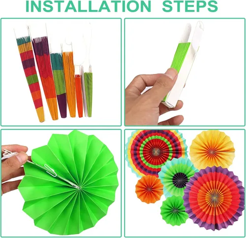 Vista 6 de LRCXL Juego de 12 abanicos de papel para colgar en fiestas, guirnaldas de papel con patrón redondo, suministros de fiesta para Año Nuevo, baby