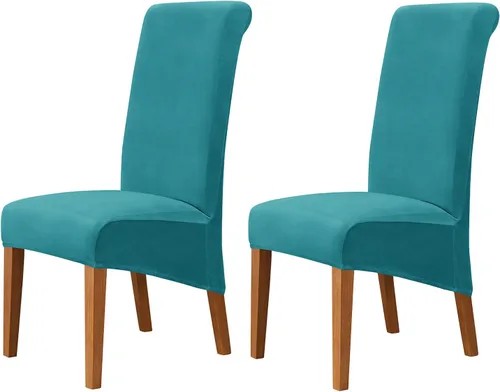 Vista 30 de Juego de 2 fundas de terciopelo para sillas de comedor, color beige, fundas elásticas para sillas de comedor y cocina, reutilizables, protector