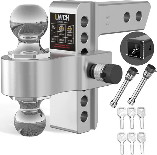 Vista 8 de Enganche de remolque ajustable rojo para receptor de 2 pulgadas, caída Receptor 2IN-Rojo
