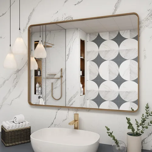 Vista 83 de Paquete de 2 espejos de baño con marco de metal negro de 22 x 30 pulgadas, espejo rectangular redondeado negro mate, antioxidante, se cuelga